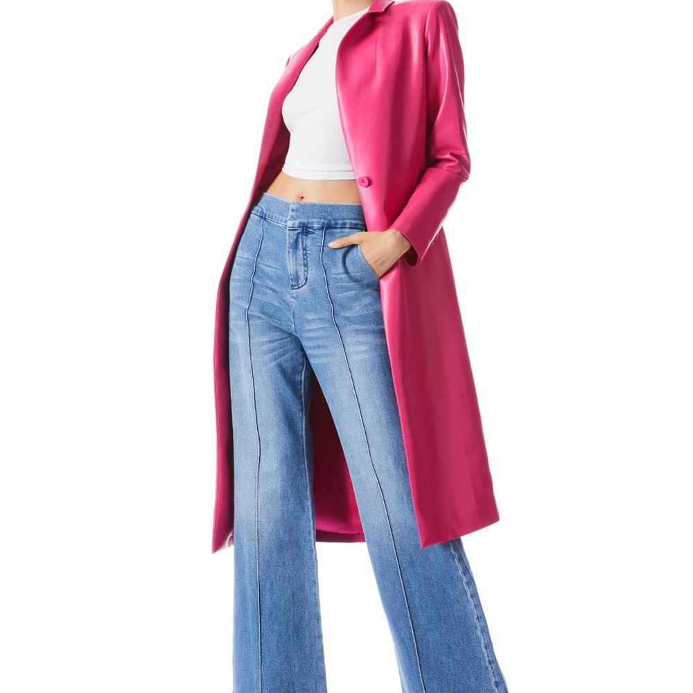 VEGAN LEATHER NOTCH COLLAR LONG BLAZER - Picture 4 of 11